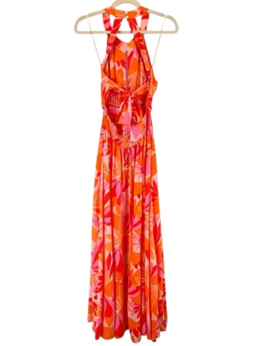 NEW Abel The Label Anthropologie Rumi Halter Maxi Dress Floral Orange Pink XS - Picture 2 of 16